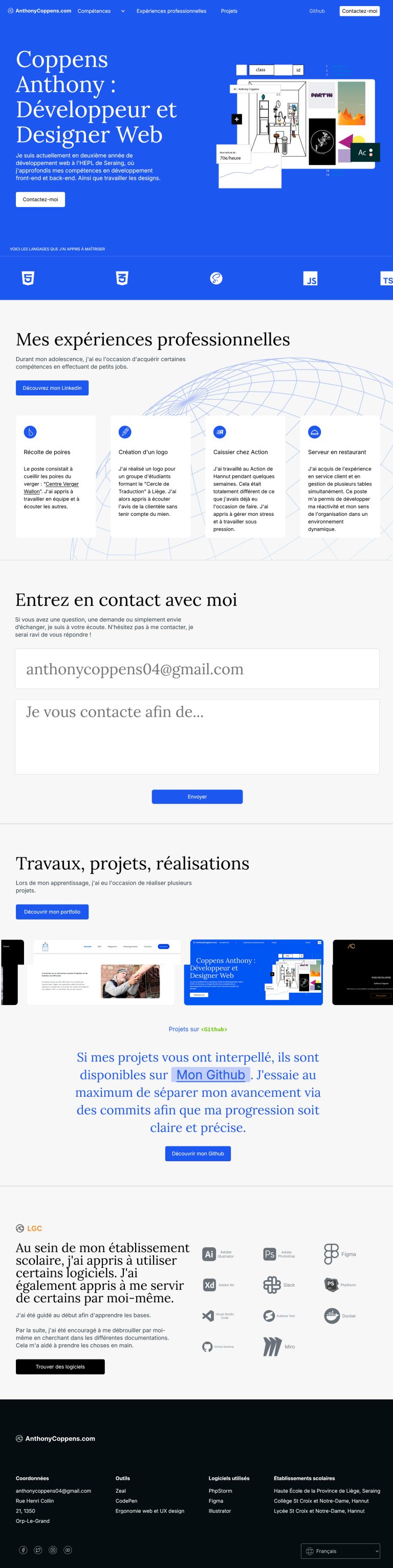 Image de la page complète de mon projet CV.