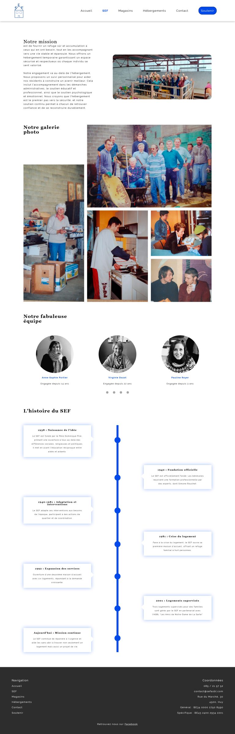 Image d'une page complète de mon projet client SEF.